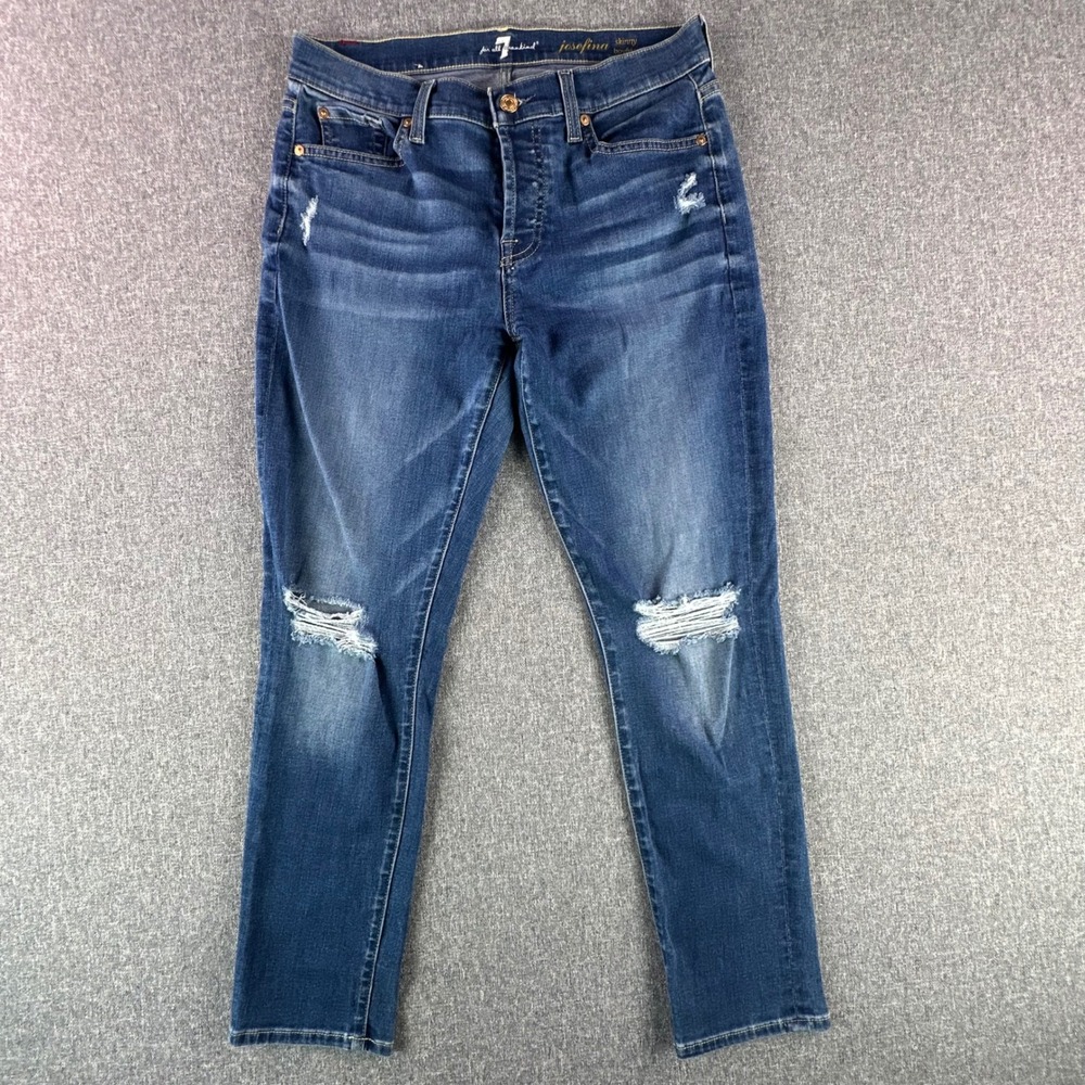 7 For All Mankind Jeans Women 27 Josefina Skinny Boyfriend Blue Distressed